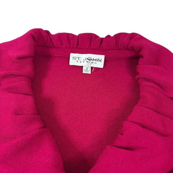 St. John Evening Raspberry Red Knit Jacket Size 10 | Rhinestone Button Blazer - Picture 4 of 10